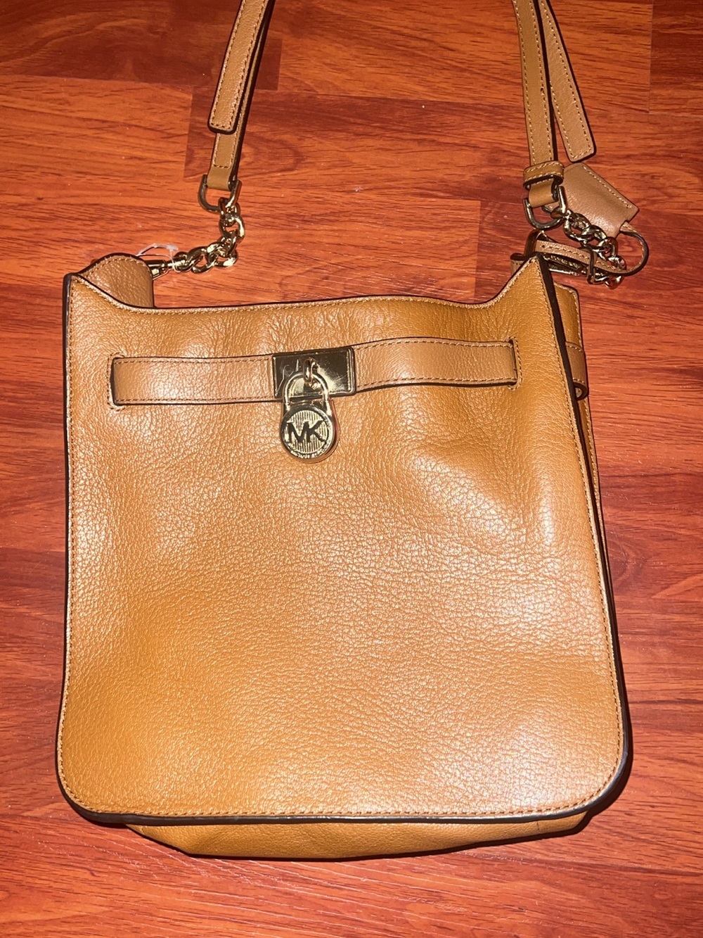Michael Kors Cognac Leather Shoulder Bag with MK Charm